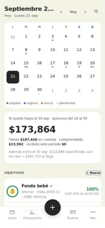 Toria: calendario de pagos e ingresos y saldo disponible