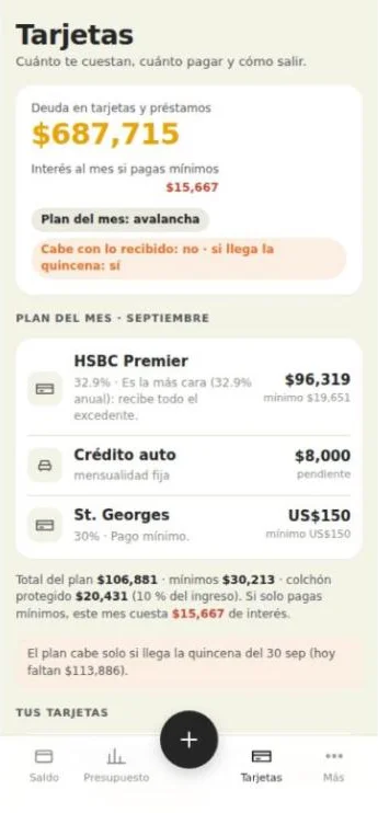 Toria: coach de tarjetas de crédito con el plan del mes